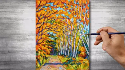 آموزش نقاشی رنگ روغن برای مبتدیان - جنگل پاییزی