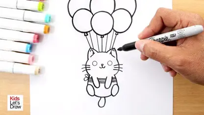 آموزش نقاشی به کودکان - بچه گربه در حال پرواز با رنگ آمیزی