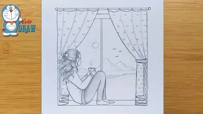 آموزش گام به گام طراحی با مداد " دختر کنار پنجره "