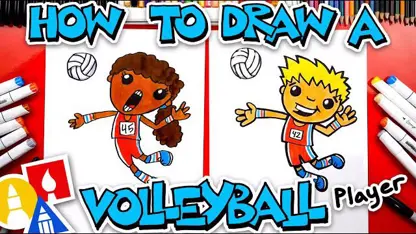 آموزش نقاشی به کودکان - بازیکن والیبال با رنگ آمیزی