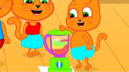 کارتون خانواده گربه با داستان - آب میوه رنگین کمان