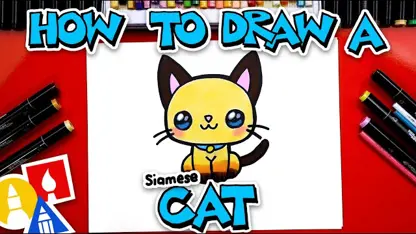 آموزش نقاشی به کودکان - گربه سیامی کارتونی با رنگ آمیزی