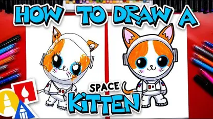 آموزش نقاشی به کودکان - فضانورد بچه گربه با رنگ آمیزی