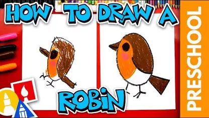 آموزش نقاشی به کودکان - یک پرنده رابین با رنگ آمیزی