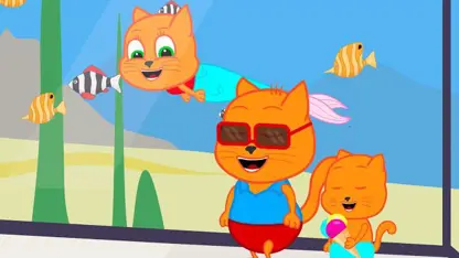 کارتون خانواده گربه با داستان - پری دریایی در آکواریوم