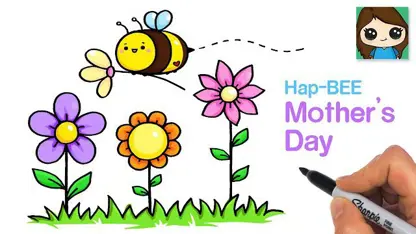 آموزش نقاشی به کودکان - گل و زنبور آسان با رنگ آمیزی