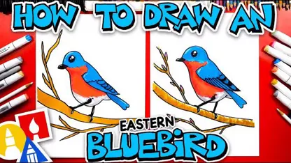 آموزش نقاشی به کودکان - پرنده آبی شرقی با رنگ آمیزی